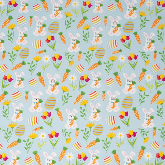 SINGER Bunnies & Carrots on Blue Cotton Fabric